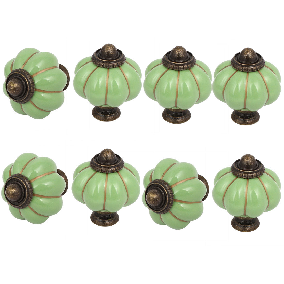 uxcell Uxcell Ceramic Pumpkin Shape Knob Cabinet Drawer Handle Pull Green 8pcs