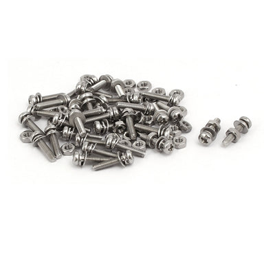 Harfington Uxcell M2.5x12mm 304 Stainless Steel Phillips Pan Head Bolt Screw Nut w Washer 35 Sets