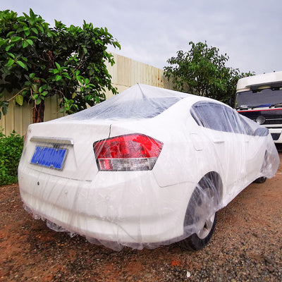 Harfington Uxcell Universal Clear Plastic Temporary Car Cover Rain Dust Protection M