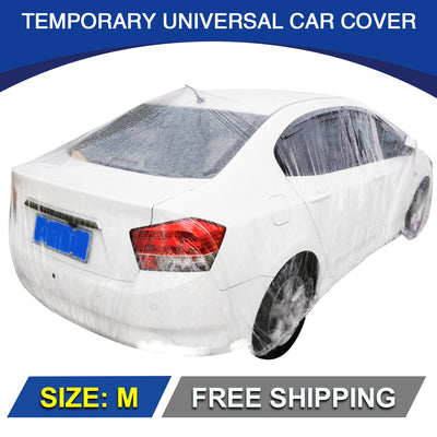 Harfington Uxcell Universal Clear Plastic Temporary Car Cover Rain Dust Protection M