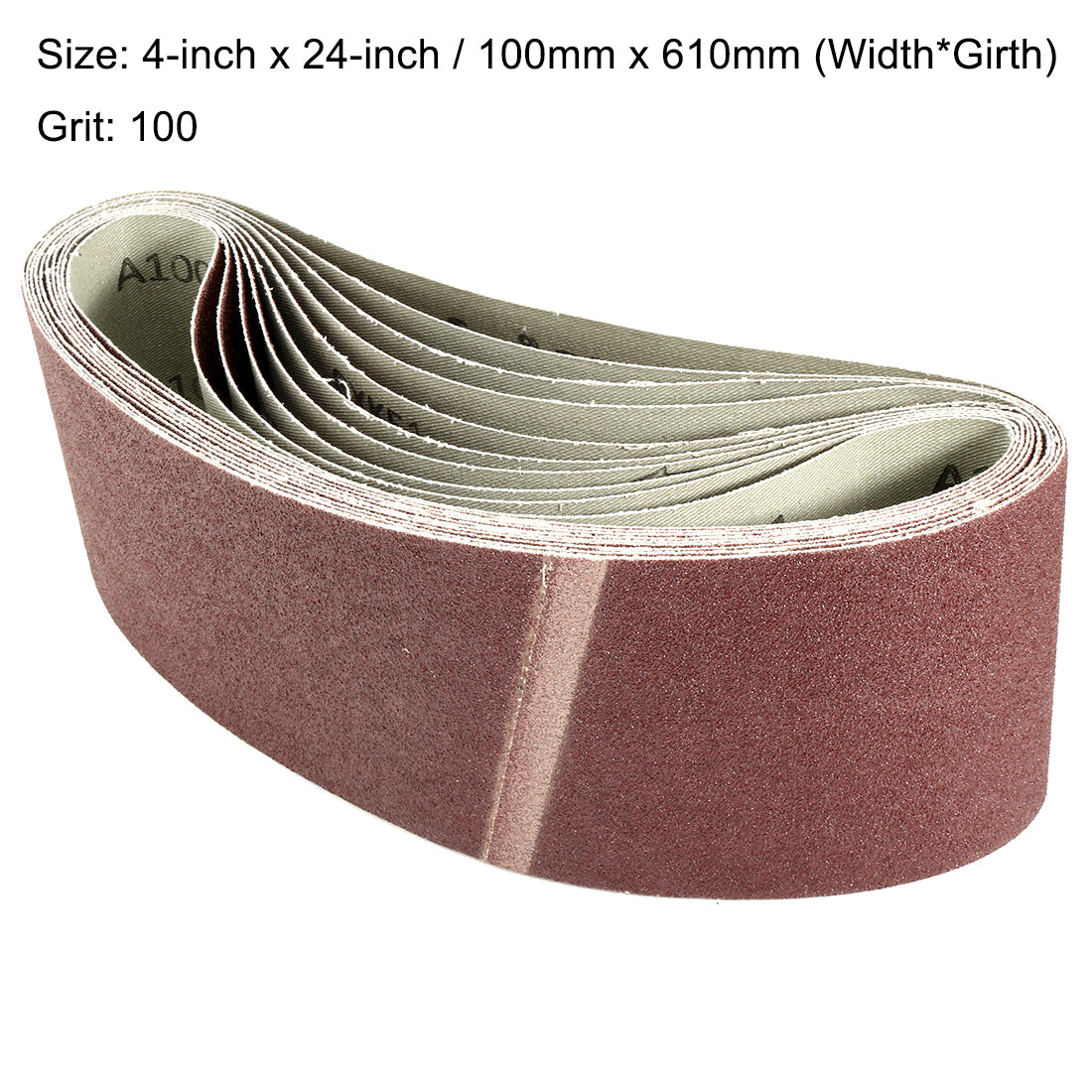 uxcell Uxcell 4-Inch x 24-Inch Aluminum Oxide Sanding Belt 100 Grits Lapped Joint 10pcs