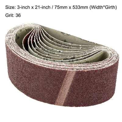 Harfington Uxcell 3-Inch x 21-Inch Aluminum Oxide Sanding Belt 36 Grits Lapped Joint 10pcs