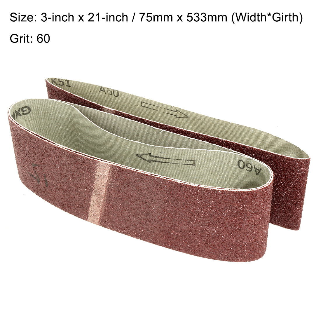 uxcell Uxcell 3-Inch x 21-Inch Aluminum Oxide Sanding Belt 60 Grits Lapped Joint 3pcs