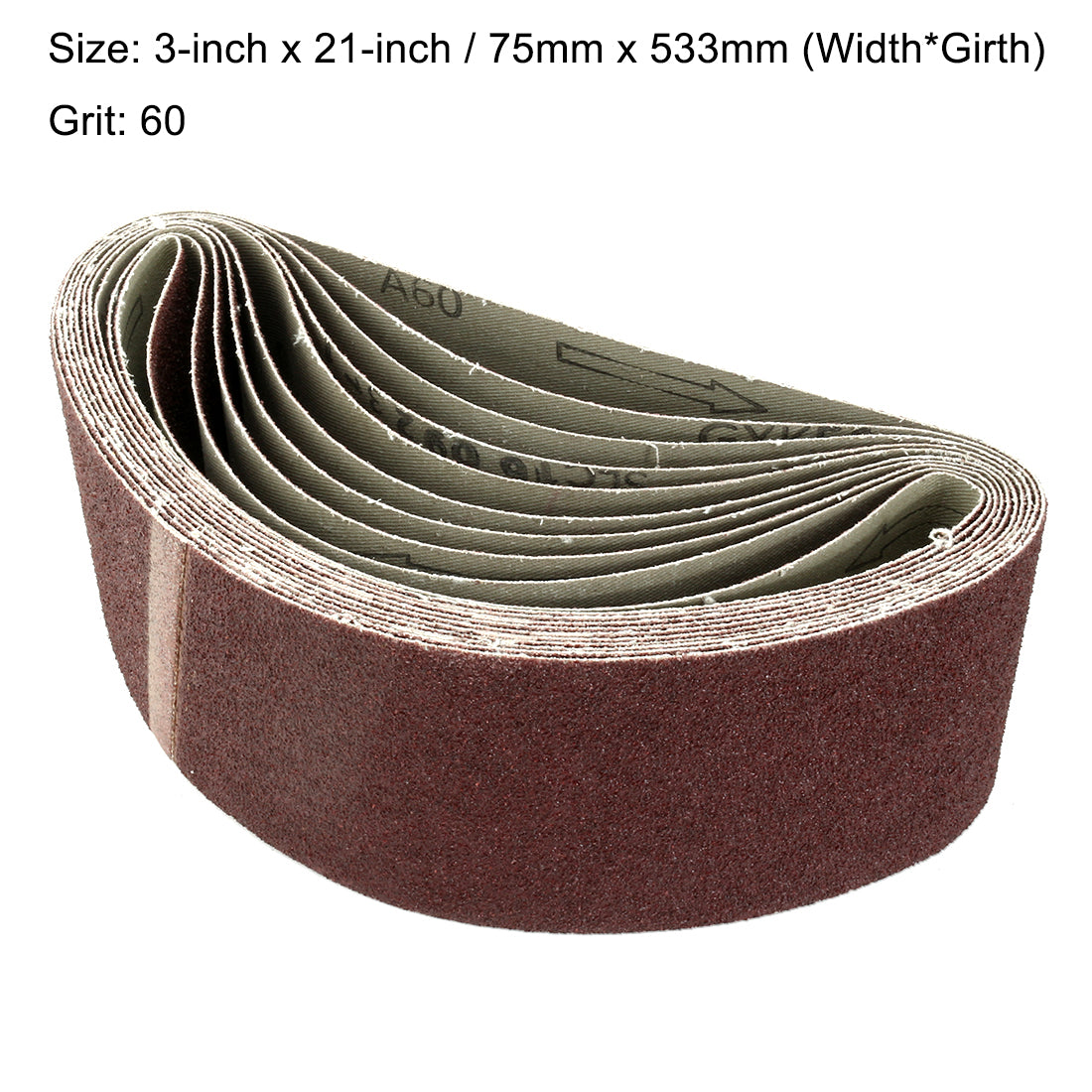 uxcell Uxcell 3-Inch x 21-Inch Aluminum Oxide Sanding Belt 60 Grits Lapped Joint 10pcs