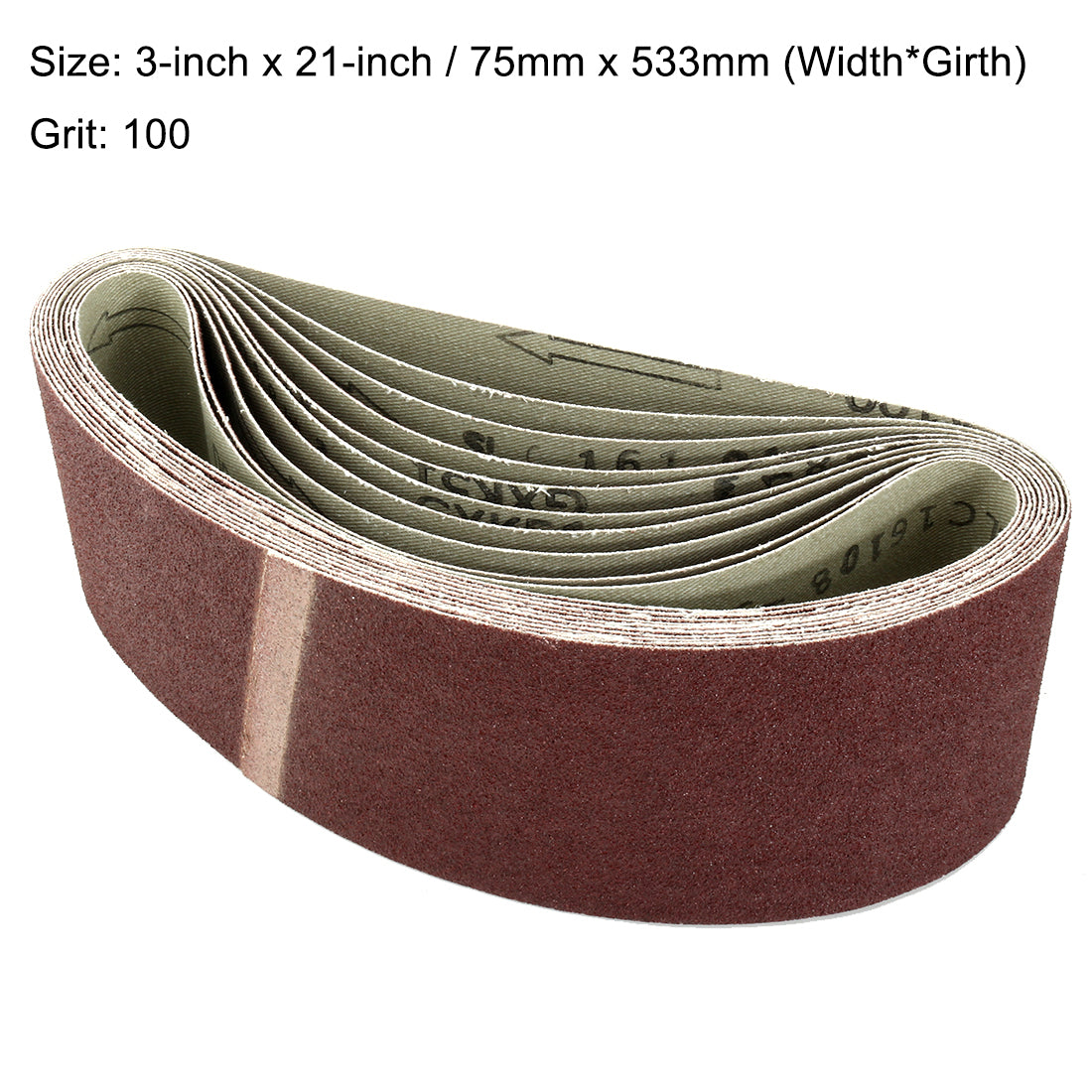 uxcell Uxcell 3-Inch x 21-Inch Aluminum Oxide Sanding Belt 100 Grits Lapped Joint 10pcs