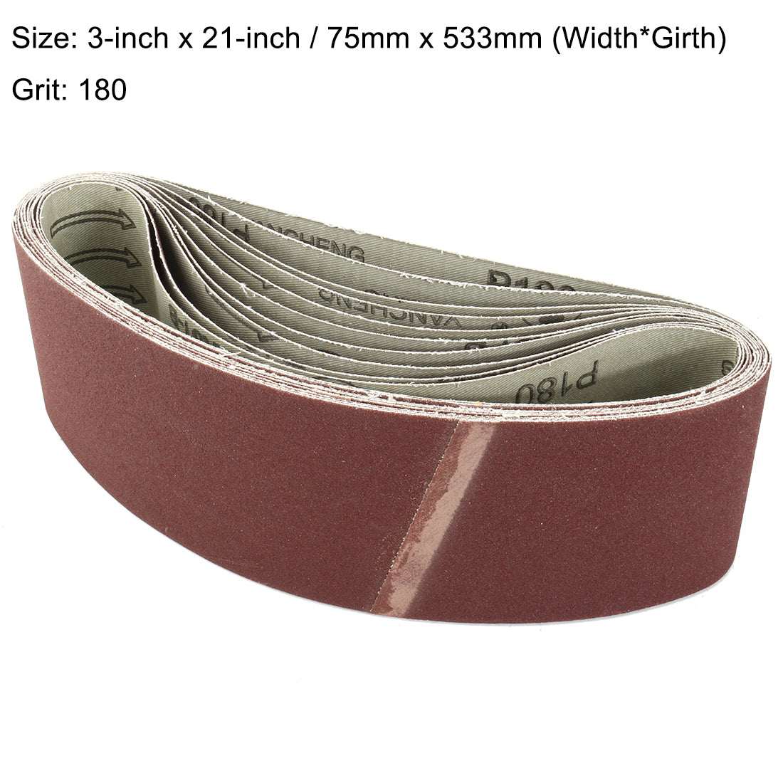 uxcell Uxcell 3-Inch x 21-Inch Aluminum Oxide Sanding Belt 180 Grits Lapped Joint 10pcs