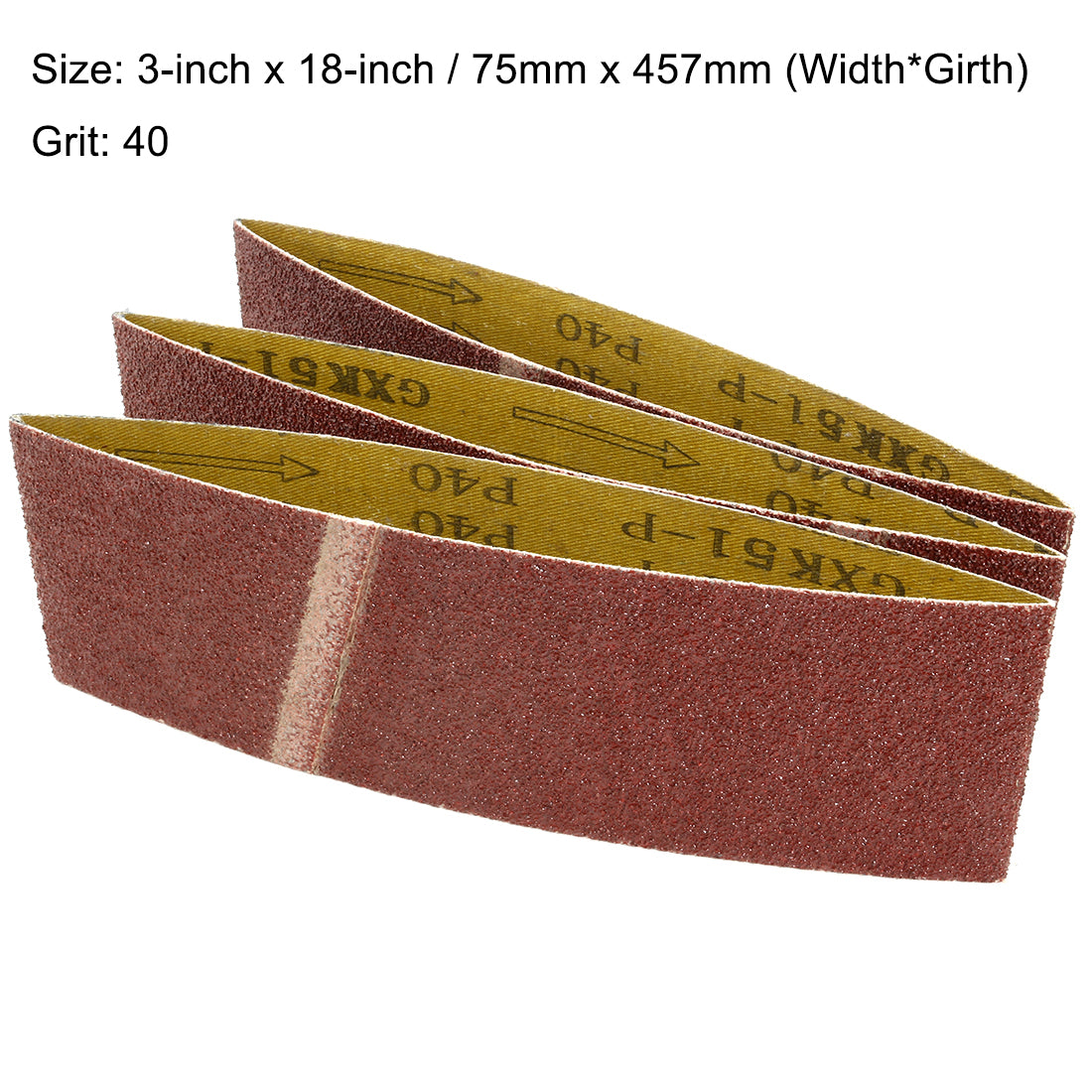 uxcell Uxcell 3-Inch x 18-Inch Aluminum Oxide Sanding Belt 40 Grits Lapped Joint 3pcs