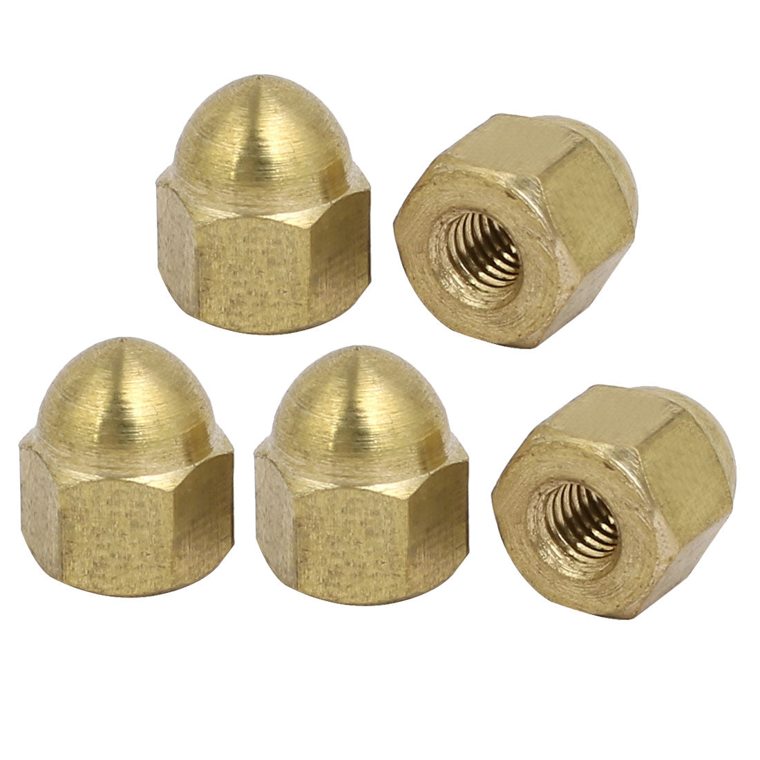 uxcell Uxcell 5pcs M3 Female Thread Nut DIN1587 Dome Cap Head Hex Brass Tone