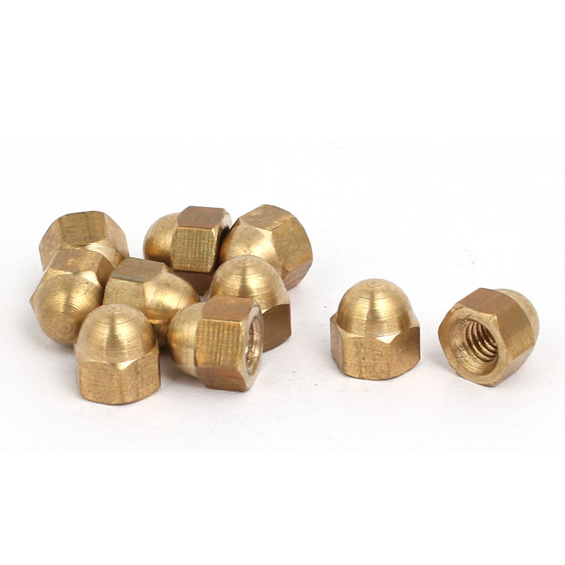 uxcell Uxcell 10pcs M4 Female Thread Nut DIN1587 Dome Cap Head Hex Brass Tone