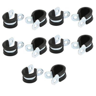 Harfington Uxcell 14mm Dia EPDM Lined R Shaped Zinc Plated Stainless Steel Pipe Clip Cable Clamp 10pcs