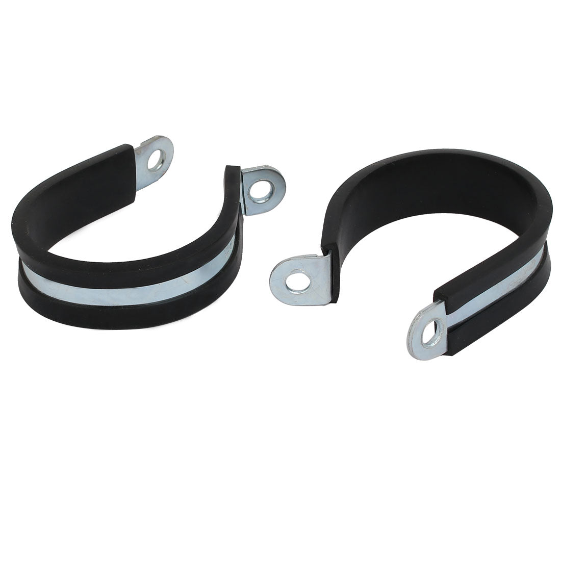 uxcell Uxcell 45mm Dia EPDM Lined R Shaped Zinc Plated Stainless Steel Pipe Clip Cable Clamp 2pcs