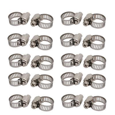 Harfington Uxcell 6-12mm Stainless Steel Adjustable  Gear Hose Clamps Silver Tone 20pcs