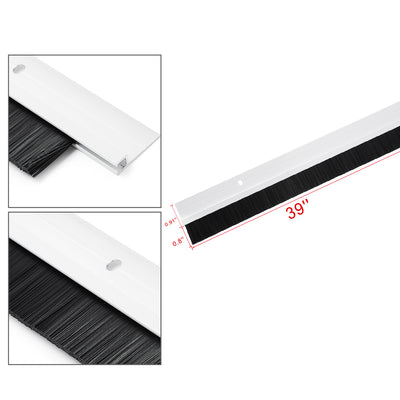 Harfington Uxcell Door Bottom Sweep White Aluminum Alloy w 0.8-inch Black PP Silicone Soft Brush 39-inch x 1.7-inch