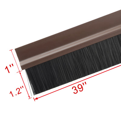 Harfington Uxcell Self-Adhesive Door Bottom Sweep Brown Plastic w 1.2-inch Black PVC Soft Brush 39-inch x 2.1-inch