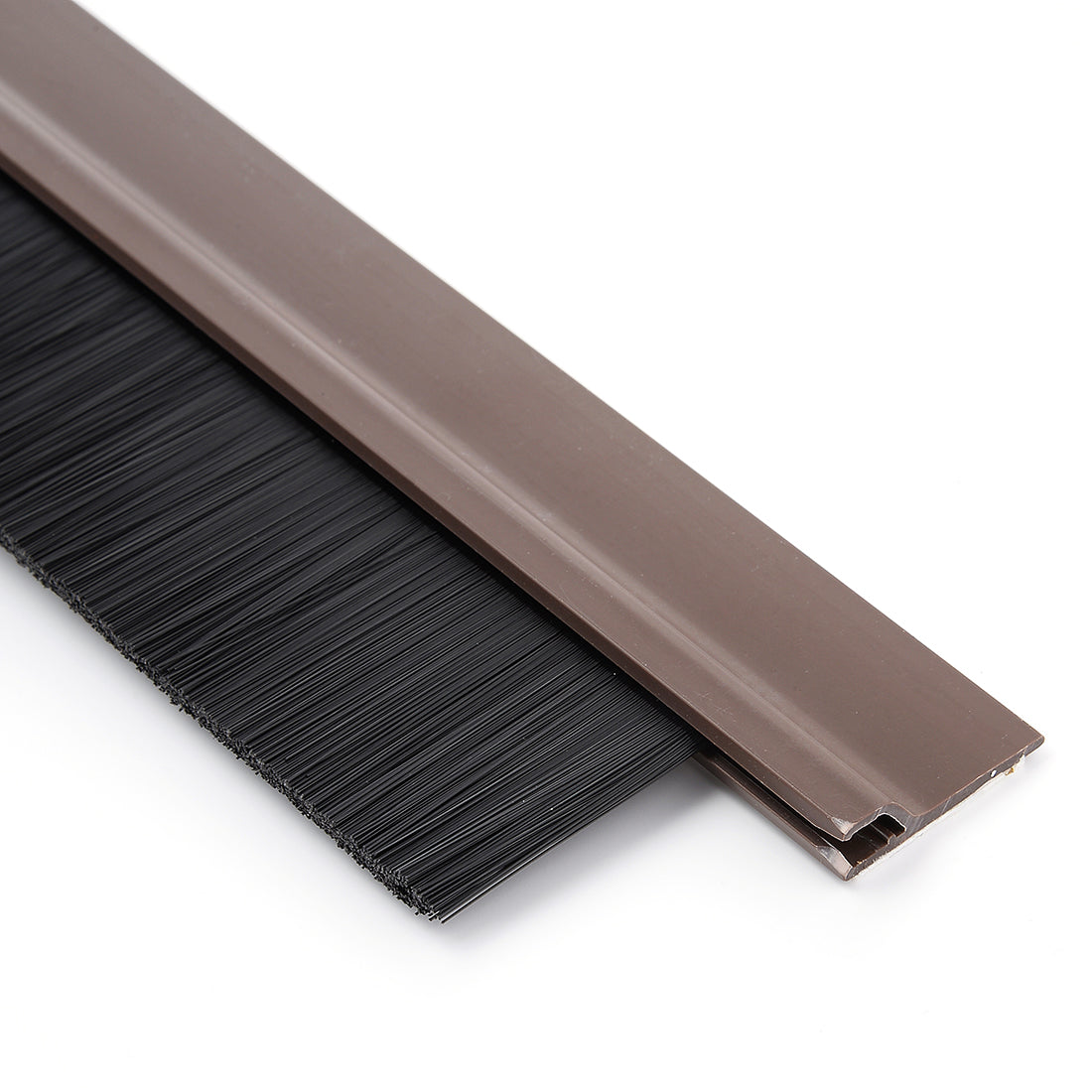 uxcell Uxcell Self-Adhesive Door Bottom Sweep Brown Plastic w 1.2-inch Black PVC Soft Brush 39-inch x 2.1-inch