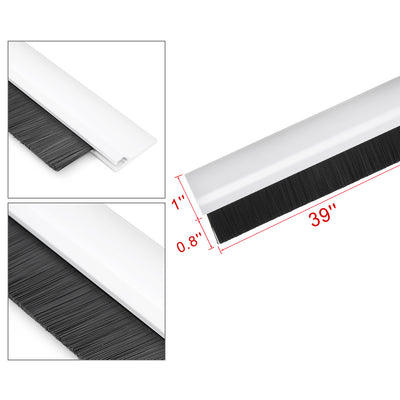 Harfington Uxcell Self-Adhesive Door Bottom Sweep White Plastic w 0.8-inch Black PVC Soft Brush 39-inch x 1.8-inch