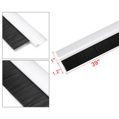 Harfington Uxcell Self-Adhesive Door Bottom Sweep White Plastic w 1.2-inch Black PVC Soft Brush 39-inch x 2.1-inch