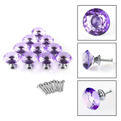 Harfington Uxcell 30mm Clear Crystal Glass Diamond Shape Drawer Knobs Cabinet Pull Handle New Purple 10pcs