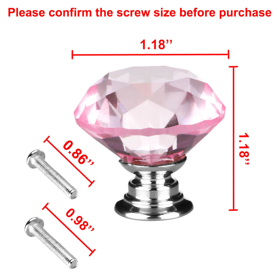 uxcell Uxcell 30mm Crystal Glass Diamond Shape Drawer Knobs Cabinet Pull Handle New Pink 10pcs