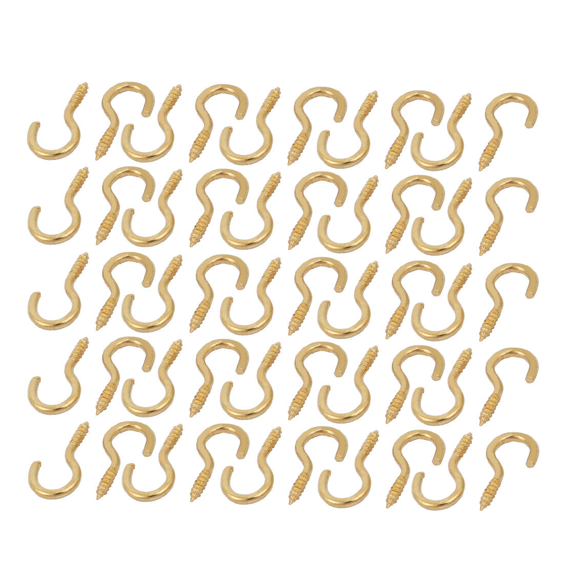 uxcell Uxcell 2.2mm Dia Thread 20mm Length Iron Brass Plated Self-Tapping Screw Hook 50pcs