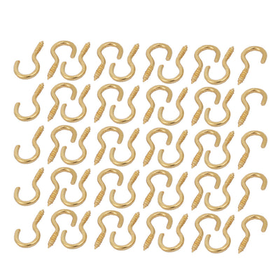 Harfington Uxcell 2.2mm Dia Thread 20mm Length Iron Brass Plated Self-Tapping Screw Hook 50pcs