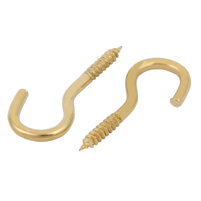 Harfington Uxcell 2.9mm Dia Thread 32mm Length Iron Brass Plated Self-Tapping Screw Hook 100pcs