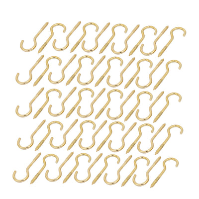 Harfington Uxcell 3.9mm Dia Thread 55mm Length Iron Brass Plated Self-Tapping Screw Hook 50pcs