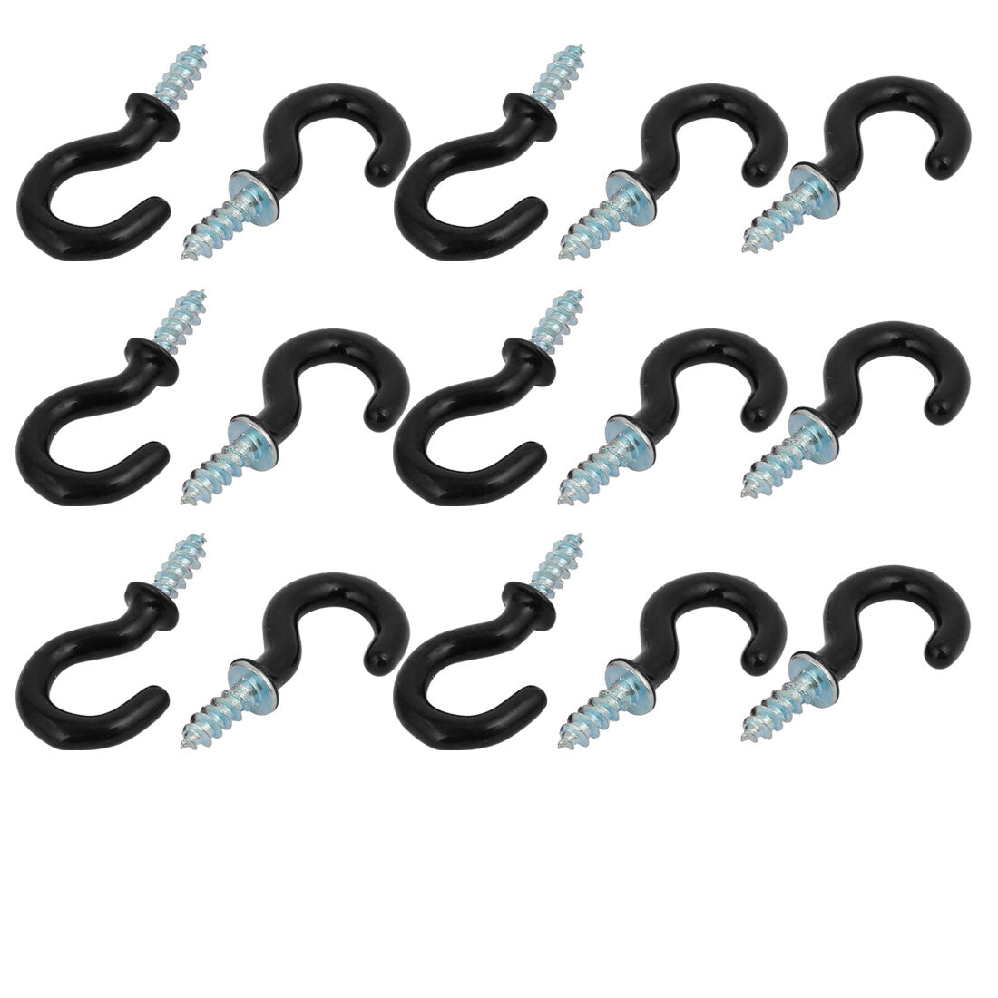 uxcell Uxcell 5/8 Inch Plastic Coated Screw-in Open Cup Ceiling Hooks Hangers Black 15pcs