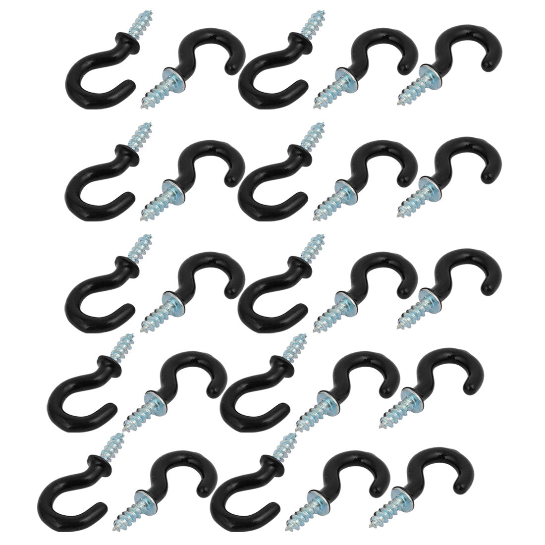 uxcell Uxcell 5/8 Inch Plastic Coated Screw-in Open Cup Ceiling Hooks Hangers Black 25pcs
