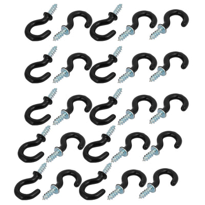 Harfington Uxcell 5/8 Inch Plastic Coated Screw-in Open Cup Ceiling Hooks Hangers Black 25pcs