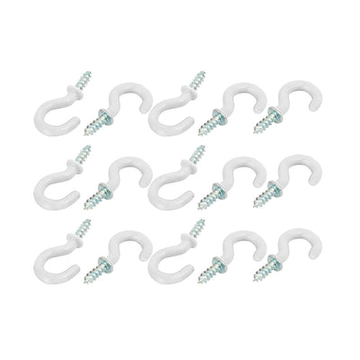 Harfington Uxcell 5/8 Inch Plastic Coated Screw-in Open Cup Ceiling Hooks Hangers White 15pcs