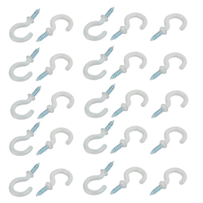 Harfington Uxcell 3/4 Inch Plastic Coated Screw-in Open Cup Ceiling Hooks Hangers White 25pcs