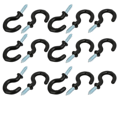 Harfington Uxcell 3/4 Inch Plastic Coated Screw-in Open Cup Ceiling Hooks Hangers Black 15pcs