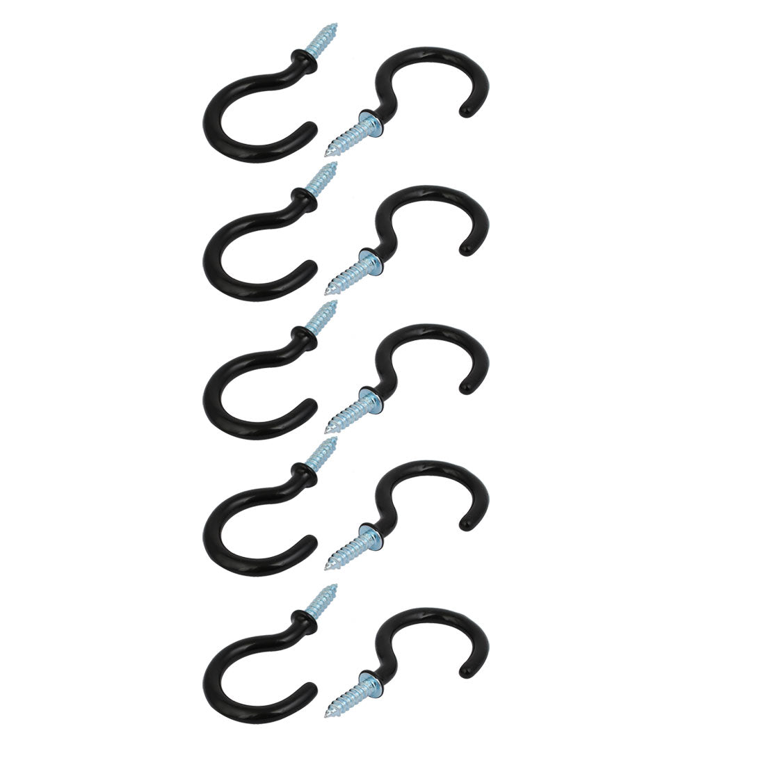 uxcell Uxcell 1-1/2 Inch Plastic Coated Screw-in Open Cup Ceiling Hooks Hangers Black 10pcs