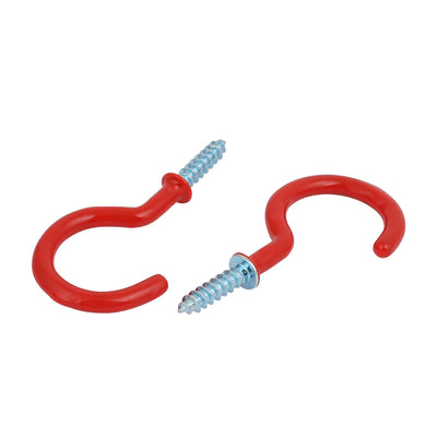 Harfington Uxcell 1-1/2 Inch Plastic Coated Screw-in Open Cup Ceiling Hooks Hangers Red 10pcs