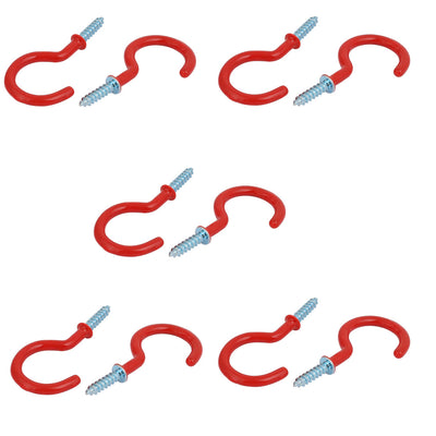 Harfington Uxcell 1-1/2 Inch Plastic Coated Screw-in Open Cup Ceiling Hooks Hangers Red 10pcs