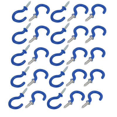 Harfington Uxcell 1 Inch Plastic Coated Screw-in Open Cup Ceiling Hooks Hangers Blue 25pcs