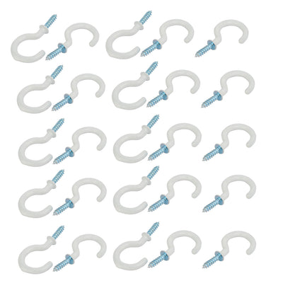 Harfington Uxcell 1 Inch Plastic Coated Screw-in Open Cup Ceiling Hooks Hangers White 25pcs