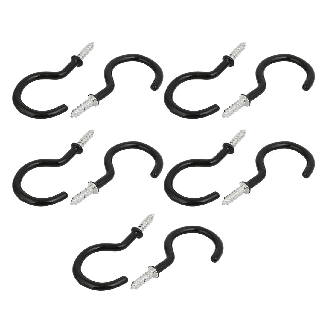 uxcell Uxcell 2 Inch Plastic Coated Screw-in Open Cup Ceiling Hooks Hangers Black 10pcs
