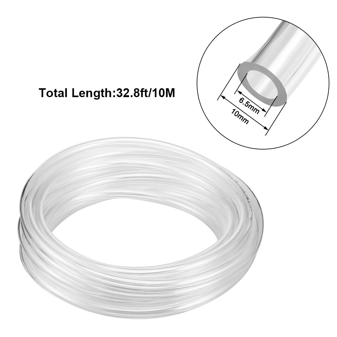 uxcell Uxcell 10mm X 6.5mm Pneumatic Air PU Hose Pipe Tube 10 Meter 32.8ft Clear