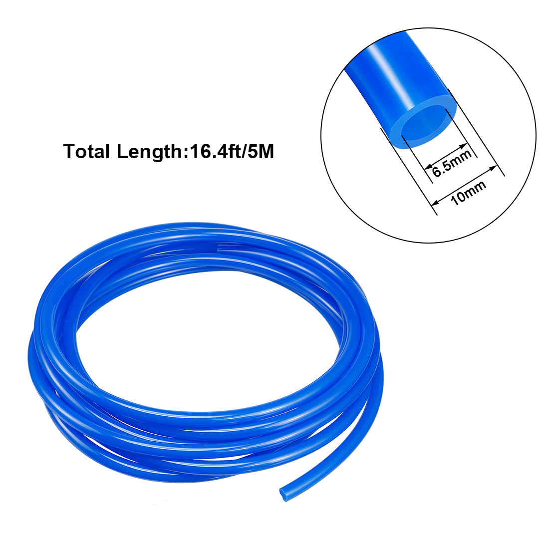 uxcell Uxcell 10mm X 6.5mm Pneumatic Air PU Hose Pipe Tube 5 Meter 16.4ft Blue