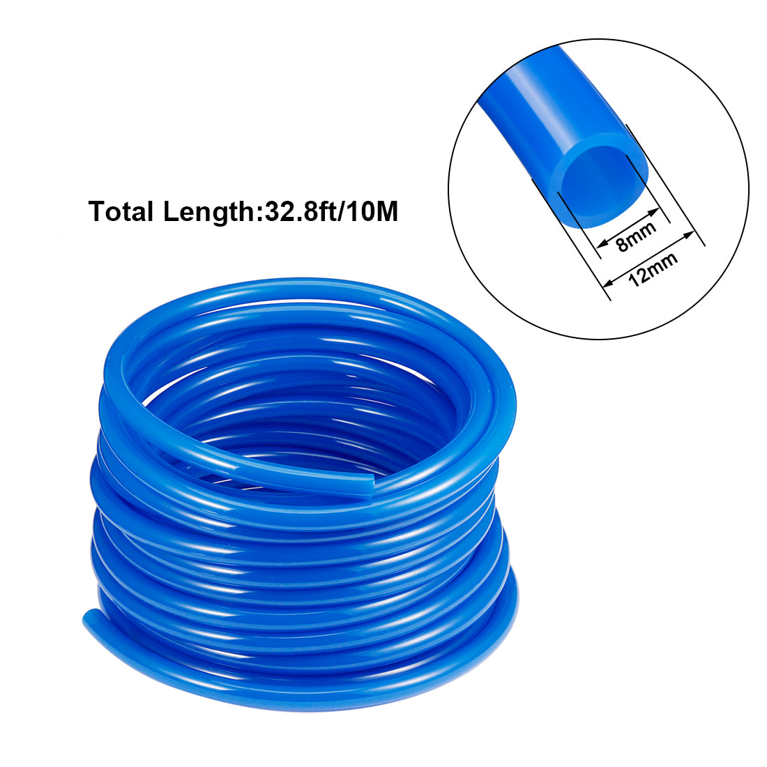 uxcell Uxcell 12mm x 8mm Pneumatic Air PU Hose Pipe Tube 10 Meter 32.8ft Blue