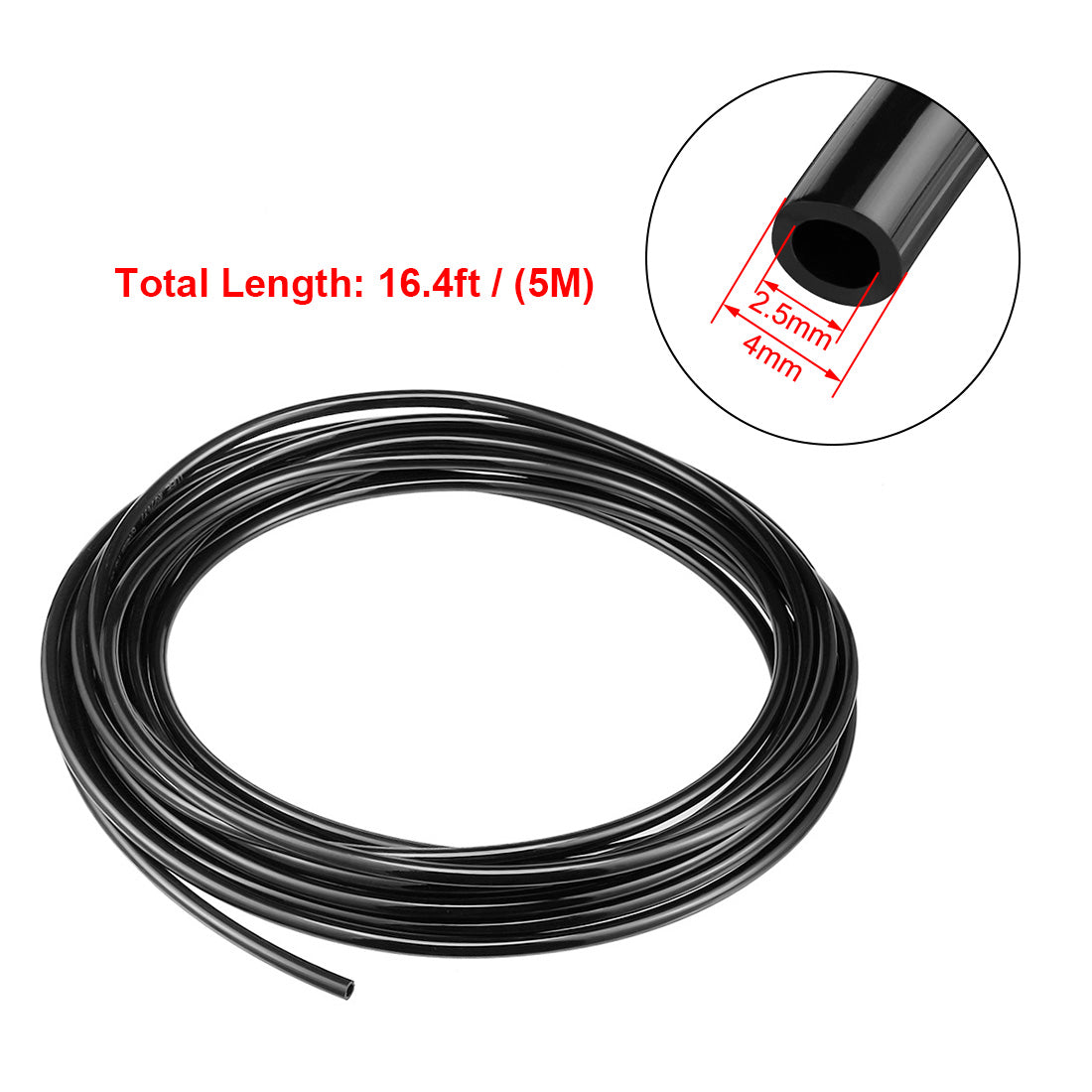 uxcell Uxcell 4mm X 2.5mm Pneumatic Air PU Hose Pipe Tube 5 Meter 16.4ft Black