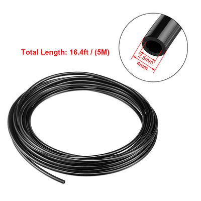 Harfington Uxcell 4mm X 2.5mm Pneumatic Air PU Hose Pipe Tube 5 Meter 16.4ft Black