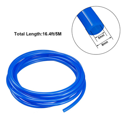 Harfington Uxcell 8mm X 5mm Pneumatic Air PU Hose Pipe Tube 5 Meter 16.4ft Blue