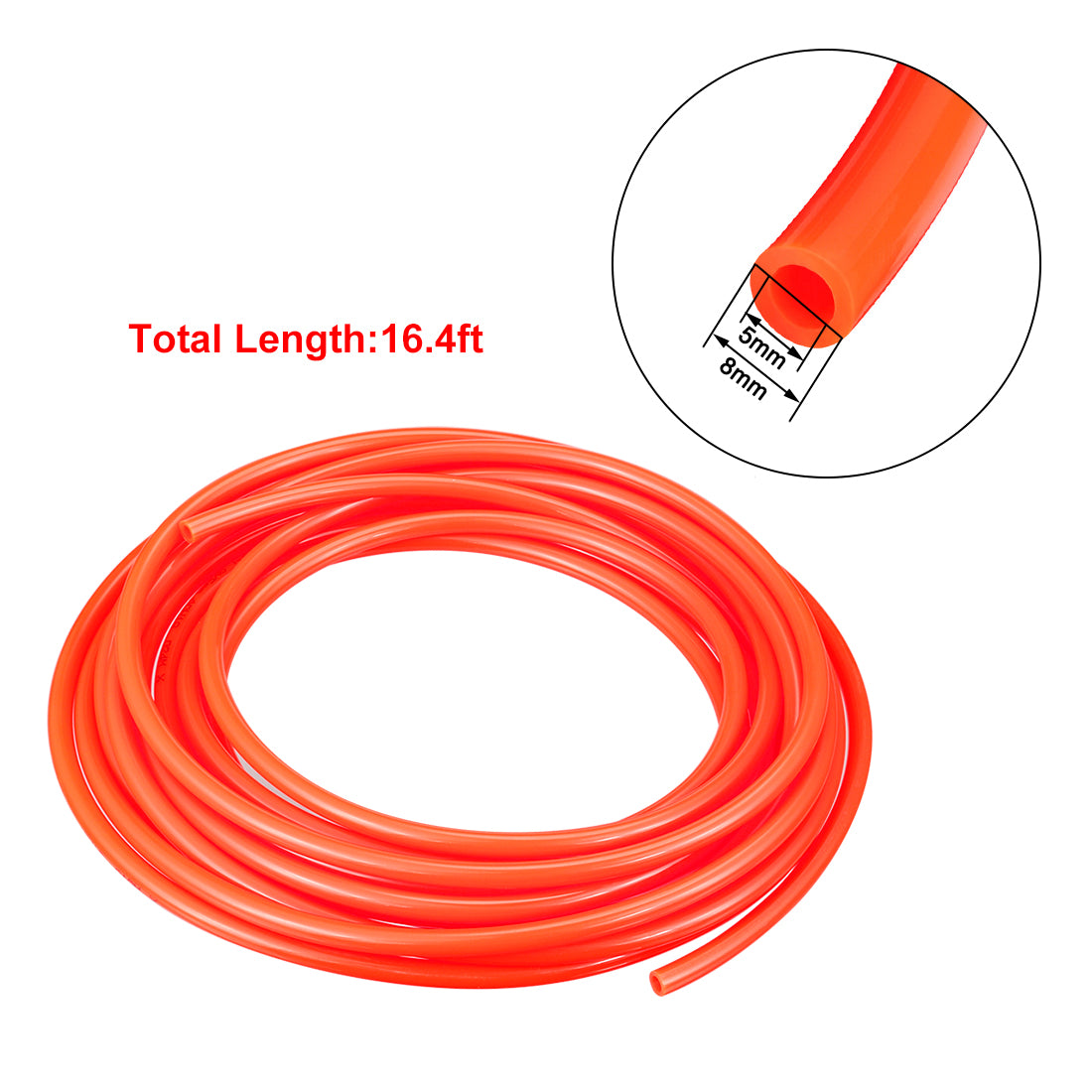 uxcell Uxcell 8mm X 5mm Pneumatic Air PU Hose Pipe Tube 5 Meter 16.4ft Orange
