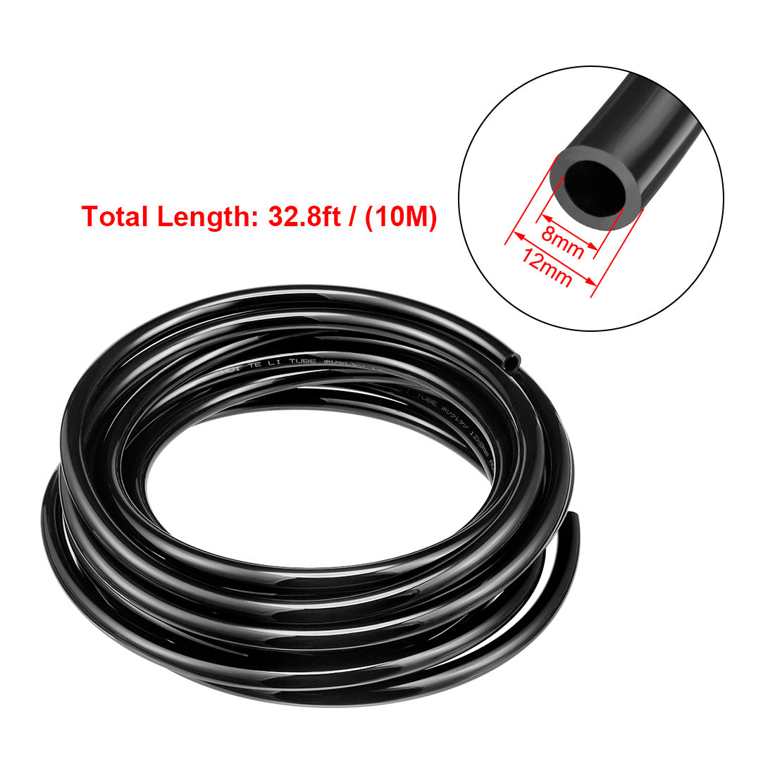 uxcell Uxcell 12mm X 8mm Pneumatic Air PU Hose Pipe Tube 10 Meter 32.8ft Black