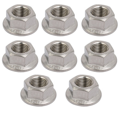 Harfington Uxcell 8pcs M12 x 1.25mm Pitch Metric Fine Thread 304 Stainless Steel Hex Flange Nut