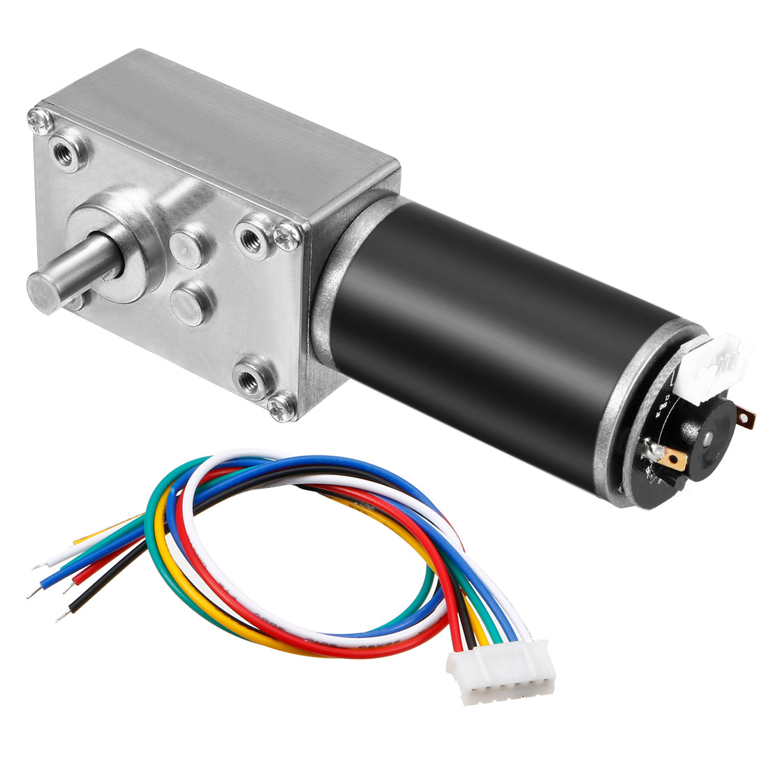 uxcell Uxcell DC 24V 15RPM 70Kg.cm Self-Locking Worm Gear Motor With Encoder And Cable, High Torque Speed Reduction Motor