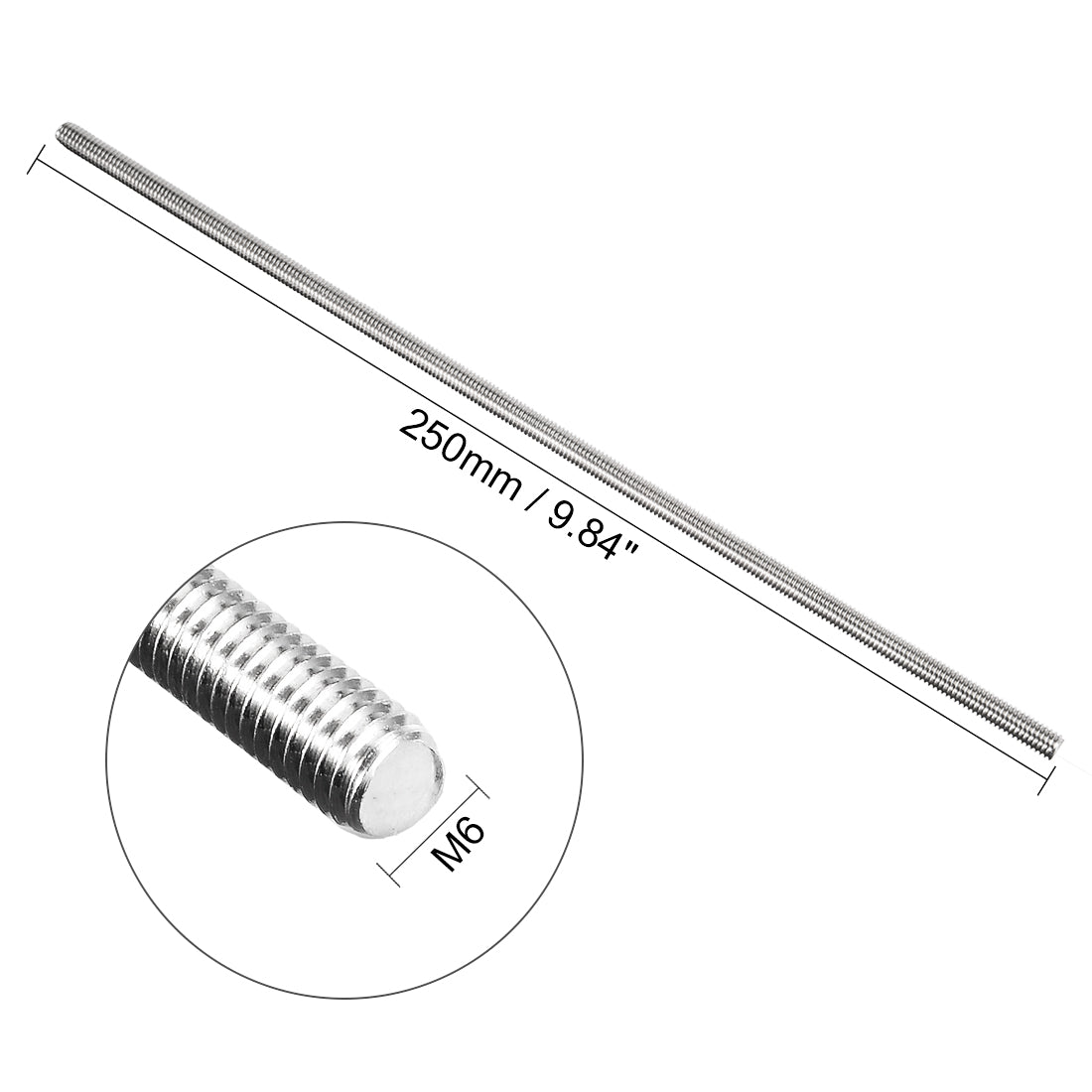 uxcell Uxcell M6 x 250mm Fully Threaded Rod 304 Stainless Steel Right Hand Threads